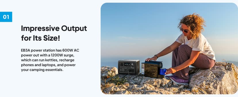 BLUETTI Solar Generator EB3A, 268Wh LiFePO4 Battery Backup w/ 2 600W (1,200W Surge) AC Outlets, Recharge from 0-80% in 30 Min., LFP Backup for Outdoor Camping, Trip, Power Outage