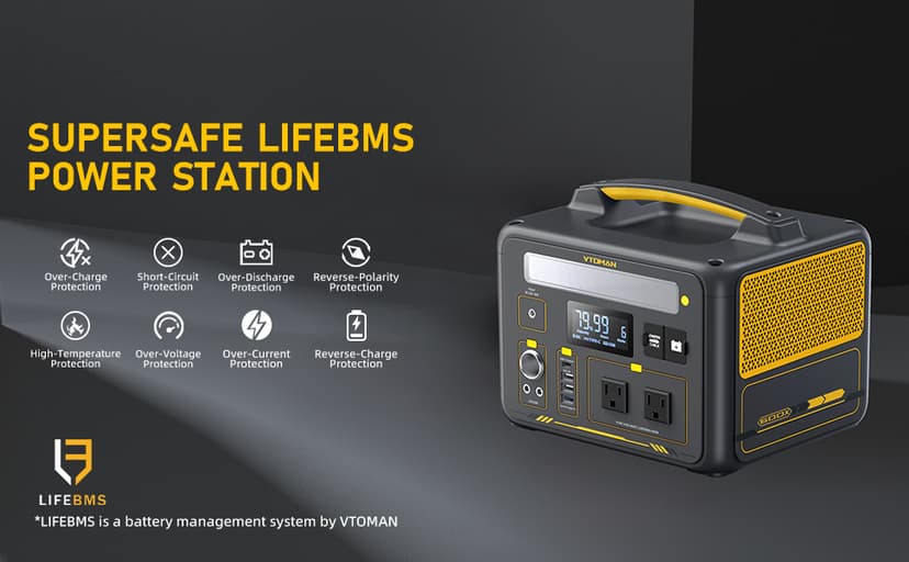 VTOMAN Jump 600X Portable Power Station, LFP Battery Powered Generator with 2x 600W AC Outlets (Surge 1200W), 4x USB ports, 3x DC Output for Outdoor Camping, Vehicle Emergency, Electric Backup