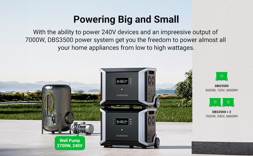 Dabbsson DBS3500 Portable Power Station with DBS5300B Extra Battery, Expand Capacity of Battery Generator from 3430Wh to 8750Wh, Solar Generator for Outdoor Camping, Home Backup, Emergency, RV