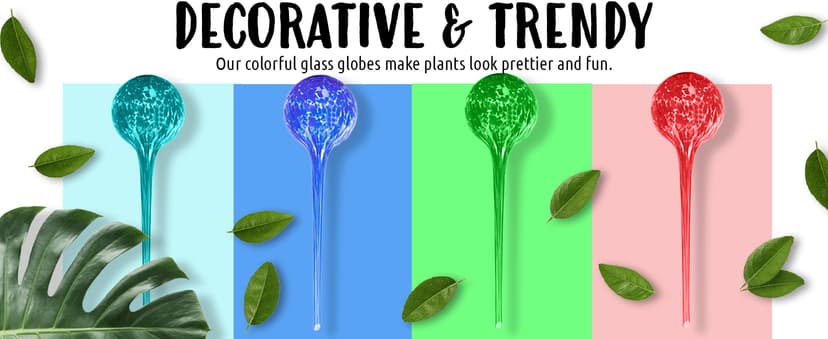 LGL Plant Watering Globes - Automatic Self Watering Globes. Decorative Self Watering Planter Inserts Made From Hand-Blown Durable Glass. Self Watering Spikes to Support Plant Health. 4 Pack, Jumbo.