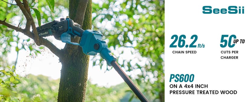 Seesii PS600 2-in-1 Electric Pole Saws for Tree Trimming, 6 Inch Mini Chainsaw Cordless with Extension Pole, Battery Powered Pole Chain Saw, Tree Trimmer Limb Branch Cutter Pruner with 2 Battery