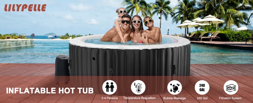 LILYPELLE 2-4 Person Inflatable Hot Tub, Portable Large Round Hottub with 120 Bubble Jets, Outdoor Spa Set Included Heater Pump, Filter and Spa Cover, 72" X 72" X 25"