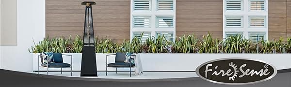 Fire Sense 66991 Pyramid Flame Patio Heater 40,000 BTU Outdoor Propane Heater Tower with Wheels - Black