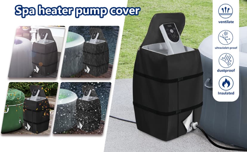 Hot Tub Spa Heater Pump Cover,Waterproof Hot Tub Insulated Pump Cover for Multiple Brands (Black,Square)