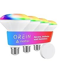 OREiN Matter Smart Light Bulb, BR30 Smart Light Bulbs 650LM 60W, Recessed Color Changing Bulbs RGBTW, Smart Flood Light Bulb Compatible with Alexa, Apple Home, Google Home, SmartThings, 4Pack