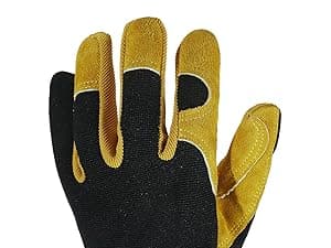 HANDLANDY Men Leather Gardening Gloves, Utility Work Gloves for Mechanics, Construction, Driver, Dexterity Breathable Design