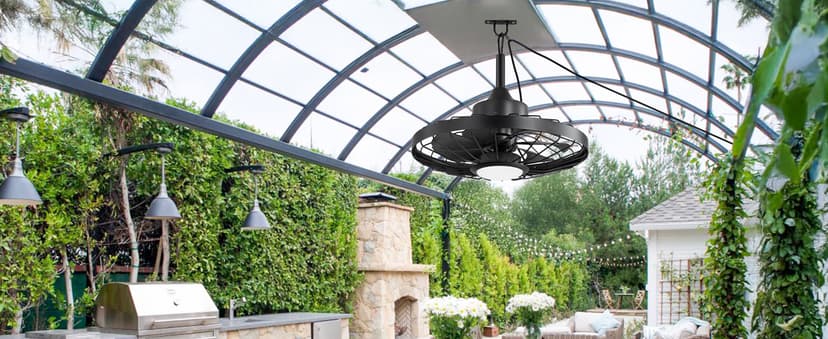 LEDIARY 20" Outdoor Ceiling Fan with Lights,IP65 Waterproof Gazebo Hanging Fan with Remote Control Smart App, Plug in Caged Ceiling Fan with 3CCT 6-Speeds for Patio Porch Pergola(Black)