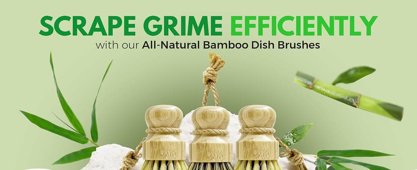 Bamboo Dish Brush Set of 3, 100% Plant-Based Kitchen Dish Brush Bamboo with Sisal and Coconut Bristles, 2 Brush Types, No Scratch Wood Sish Scrub Brush for Dishes, Quick-Drying, Odor Free