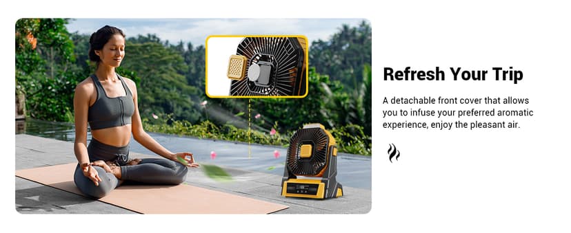 KopBeau Portable Camping Fan with Lights, 20000mAh Rechargeable Battery Operated Fan, Battery Powered Outdoor Beach Tent with 3 Speeds & Hook, Personal USB Table for Camping Accessories