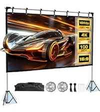 Projector Screen with Stand - 100" Indoor/Outdoor 16:9, 4K HD PVC Screen with 1.5 Gain, 2IN1 for Backyard Theater & Wall Hanging, Includes Carry Bag