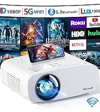 5G WIFI Bluetooth Projector with 100" Screen, 15000L Native 1080P Outdoor Projector, Pericat Home Theater Movie Projector,15W HIFI Speaker Video Projector Compatible with TV Stick/Phone/PC/Xbox