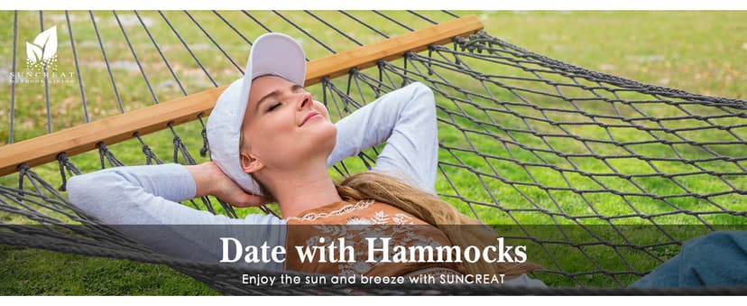 SUNCREAT Double Outdoor Hammock, Polyester Rope Hammock with Strong Spreader bar, Gray