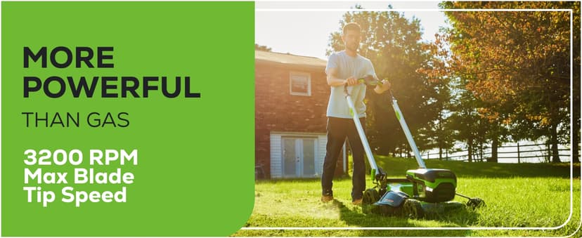 Greenworks 60V 21” Cordless (Push) Lawn Mower (LED Lights + Aluminum Handles), 5.0Ah Battery and Rapid Charger