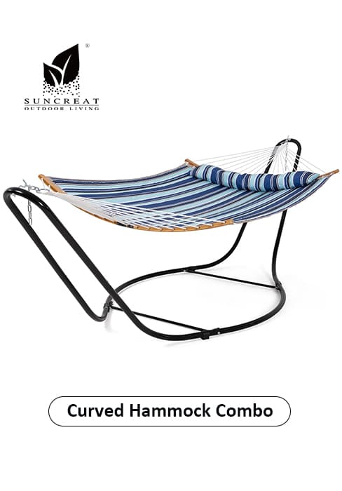 SUNCREAT Double Hammock, Extra Large Quilted Fabric Swing with Hardwood Spreader Bars & Detachable Pillow, Heavy Duty, Perfect for Indoor/Outdoor Patio, Deck, Yard, Blue&Aqua