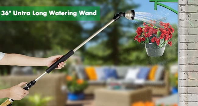 RESTMO 36” Long Watering Wand, Metal Garden Hose Wand with 180° Swivel Head and 10 Spray Patterns, 3ft Heavy Duty Hose Nozzle Sprayer with Thumb Flow Control, Ideal to Water Hanging Baskets, Shrubs