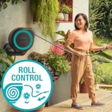 GARDENA (18614-80) 66' x 1/2" Automatic Retractable Garden Hose Reel on Metal Spike, 66' Outside Garden Hose Length, with 360° Rotation to Reach All Areas of Your Yard