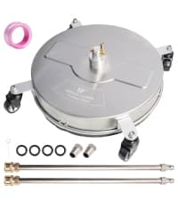Hourleey 14" Pressure Washer Surface Cleaner, Stainless Steel Surface Cleaner with 4 Wheels for Concrete, Patio, Sidewalk, Deck, Pathway 1/4" Quick Connector, 2 Extension Wand, 4000 PSI