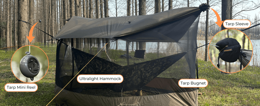 onewind 12×10 ft Hammock Tarp, Ultralight Tarp Silnylon Hammock Rain Fly Lightweight Waterproof Camping Tent Tarp with Doors, Easy to Setup with Stuff Sack, Tent Stakes, OD Green
