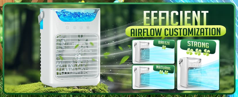 Portable Air Conditioners, 3 Wind Speeds & 7 LED Lights Evaporative Personal Air Cooler, 4 in 1 Portable AC with 650 mL Large Water Tank, Mini Air Conditioner for Bedroom/Car/Home/Camping/Room