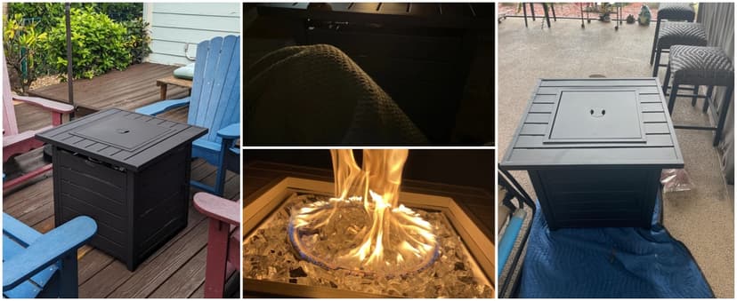 28 inch Propane Fire Pit Table, Outdoor Gas Fire Pits with Lid & Lava Rock, 50000 BTU Firepit for Dinning, Party in Outside, Patio, Garden or Yard (Black)