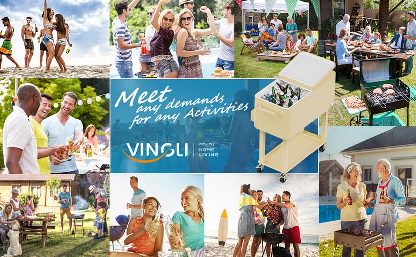 VINGLI 80 Quart Rolling Ice Chest, Portable Patio Party Bar Drink Cooler Cart, with Shelf, Beverage Pool with Bottle Opener