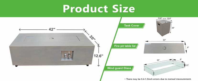 42" Rectangular Propane Fire Pit – 50,000 BTU Fire Table with Wind Guard Glass, Lid, Rocks and Cover – Backyard Fire Pits Outdoor – Propane Gas Fireplace for Deck or Patio (Grey, 42" Standard)