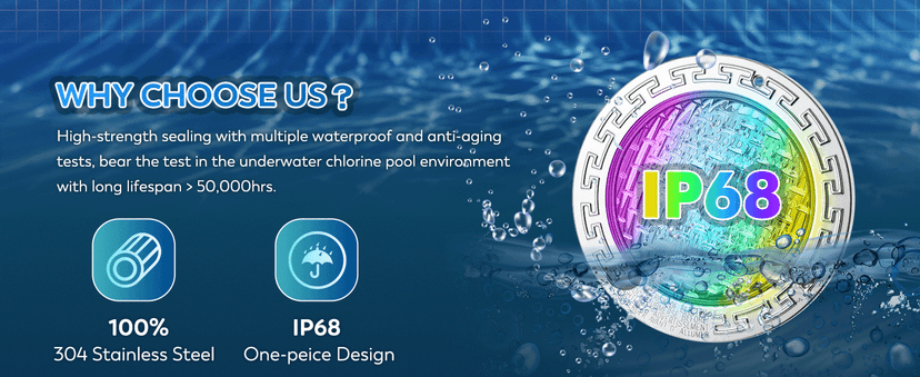 10" LED Pool Light, 12V AC Underwater Pool Spa Lights for Inground Pools, 300W Equivalent, Static Colors & Dynamic Effects, 50Ft Cord, Remote, Transformer, Fits Pentair, Hayward, Jady Niches