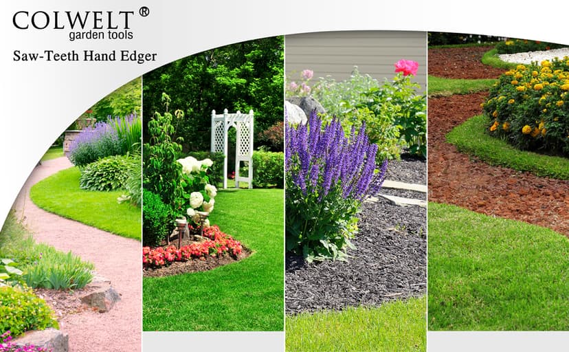 Colwelt Saw-Tooth Edger Lawn Tool, Half Moon Lawn Edger with T-Grip, Sidewalk Grass Long Handled Step Edger, 38-Inch