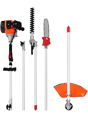 Iglobalbuy 52cc 2-Stroke 5 in 1 Garden Hedge Trimmer Combo, Gas Powered Long Reach Pole Saw Grass String Trimmer Brush Tree Cutter Pruner Weed Eater Multi Functional Garden Trimming Tools