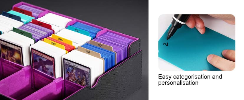 ZLCA Card Storage Box for MTG PTCG, Commander Deck Box Holds 3000+ Cards, Card Storage Case with 4 Stoppers, Card Organizer for TCG Sport Cards(Black&Purple)