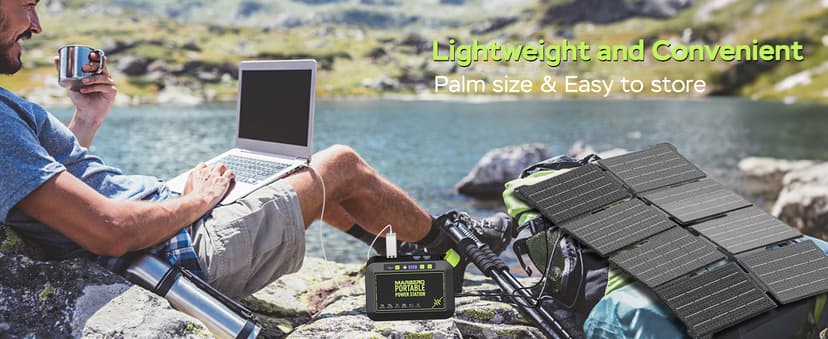 MARBERO 80W Solar Powered Generator with Panels 25W Included, 88.8Wh Lithium Battery Portable Power Station with AC Outlet 120W Peak Fast Charging 110V for Camping Outdoor Home Backup Backup RVs