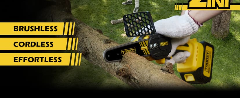 Cordless Pole Saw & Mini Chainsaw 2-IN-1, 21V 3Ah Battery Powered 6 Inch Brushless Electric Rotatable Pole Saw, 15-Foot Max Reach & Multi-Angle for Tree Branches Pruning, Wood Cutting
