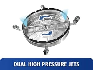 janz 24'' Pressure Washer Surface Cleaner with 4 Wheels,Dual Handle,Stainless Steel Housing, 4 Replacement Nozzle Cores and 2 Hose Adapters,Ideal for Driveways, Sidewalks,Patios,Decks Cleaning