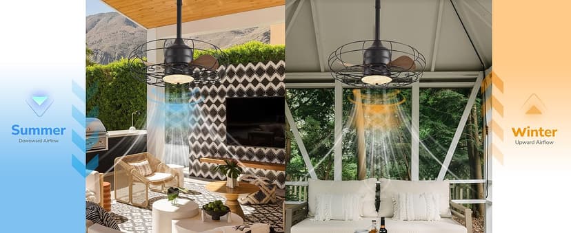 Orison Outdoor Ceiling Fans with Light, 21'' Wet Rated Outdoor Hanging Fan for Gazebo, Plug in Caged Lighting for Pergola Canopy, Hanging with Hook, 3 Color LED Light, Waterproof