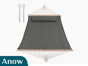ANOW Outdoor Rope Hammock with Spreader Bars, Heavy Duty Hammock with Pad for Outdoors Indoors, 450 LBS Weight Capacity, Gray
