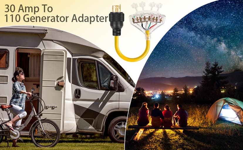 30 Amp to 110 Adapter Generator Power Cord, 4 Prong 30 Amp to 15 Amp Generator Adapter, Nema L14-30P Male to 4X 5-20R Female with Dust Protection Caps, 1.5 FT