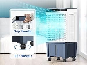 Air Choice Portable Evaporative Air Cooler, 1800 CFM Swamp Cooler with 6 Ice Box & 5.3 Gal Water Tank, 110° Swing, 3 Speeds, Upgraded Remote, 12H Timer, 3-in-1 Air Cooling Fan for Outdoor Indoor, Gray