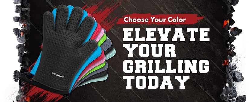 Kitchen perfection Silicone Smoker Oven Gloves -Extreme Heat Resistant BBQ Gloves -Handle Hot Food Right on Your Smoker Grill Fryer Pit|Waterproof Oven Mitts Grill Gloves |Superior Value Set+3 Bonuses