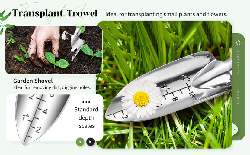 Honoson Garden Hand Trowel Transplant Trowel with Measurements Aluminum Alloy Planting Tools with Rubber Handle Small Gardening Hand Tools Shovels for Gardening Cultivating Transplanting Supplies