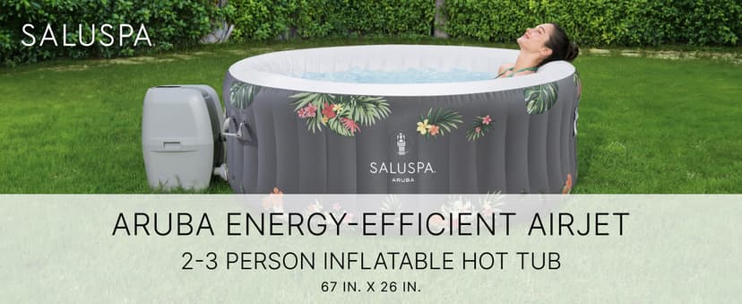 Bestway SaluSpa Aruba AirJet Large Round 2 to 3 Person Inflatable Hot Tub Portable Outdoor Spa with 110 AirJets and EnergySense Cover, Grey
