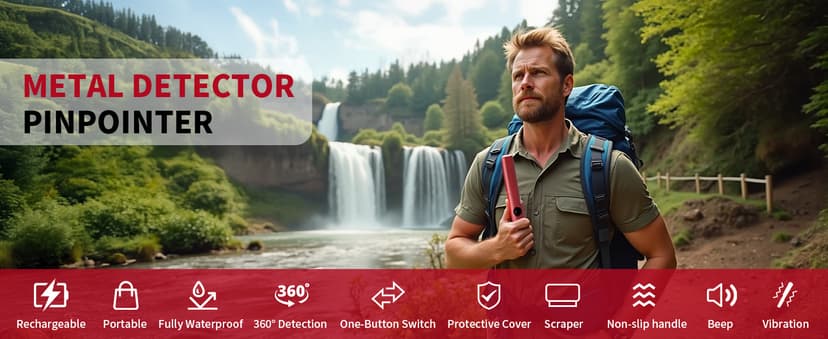 Rechargeable Metal Detector Pinpointer for Adults & Kids, 360° Waterproof Detection Handheld Pin Pointer Wand, Quick One Button Adjustment 3 Sensitivity Levels 6 Modes for Treasure Hunting