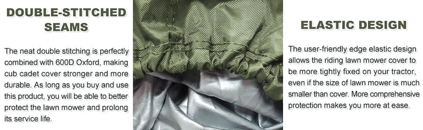 Riding Lawn Mower Cover, Heavy Duty 600D Oxford Outdoor Tractor Cover Waterproof UV Protection Lawn Mower Cover Fit Decks up to 54" with Elastic Cord & Storage Bag, Green