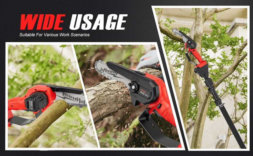 Cordless Pole Saw, 2-in-1 6" Battery Powered Pole Saws for Tree Trimming, 20V 2.0Ah Battery Mini Chainsaw with Pole, 15ft Reach Small Pole Saw for Wood Cutting, Trimming