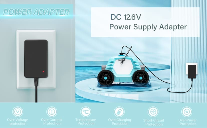 SLLEA 12.6V 2-Prong AC/DC Adapter Compatible with Paxcess HJ1103 HJ1103J Cordless 5000 Automatic Robotic Pool Vacuum Cleaner 5000mAh Lithium Ion Battery XSG1261800 12.6VDC 1.8A Power Supply Charger