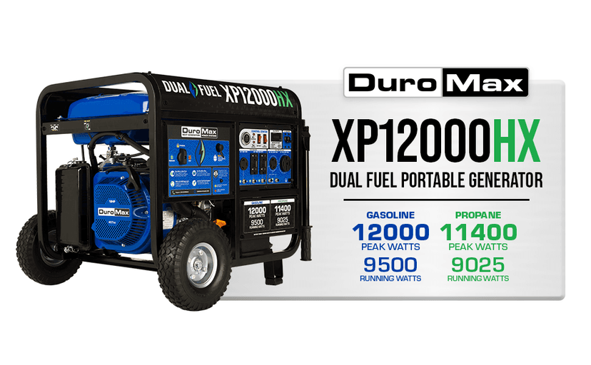 DuroMax XP12000HX 12,000-Watt Dual Fuel Portable Generator - Gas & Propane, Electric Start, Whole Home Power Backup, Transfer Switch Ready, RV & Emergency Ready