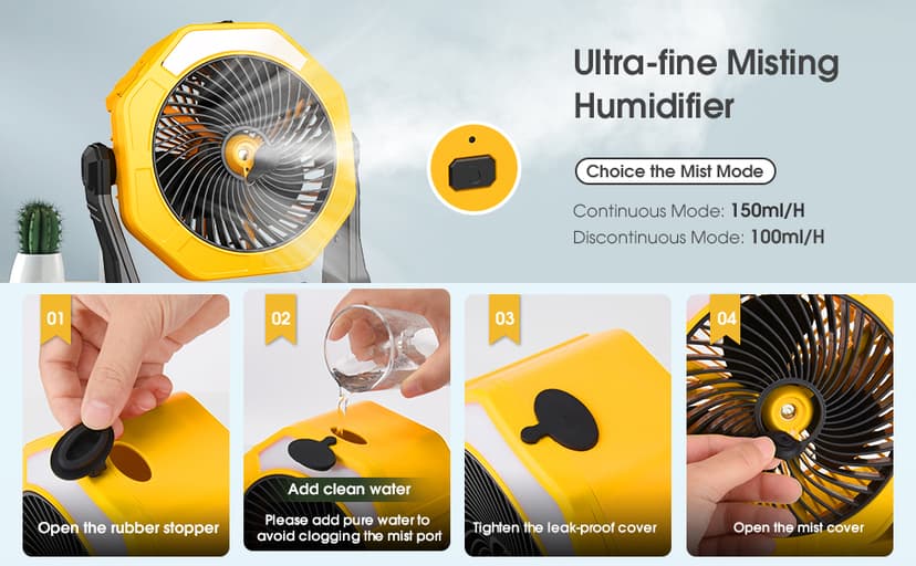 Ausic Portable Misting fan, 8-Inch Cooling Mist Fans, 10000mAh USB Rechargeable Battery Powered Fan with Mister, 250mL Water Tank & LED Lantern, for Home Desk, Bedroom, Office, Outdoor&Indoor Use