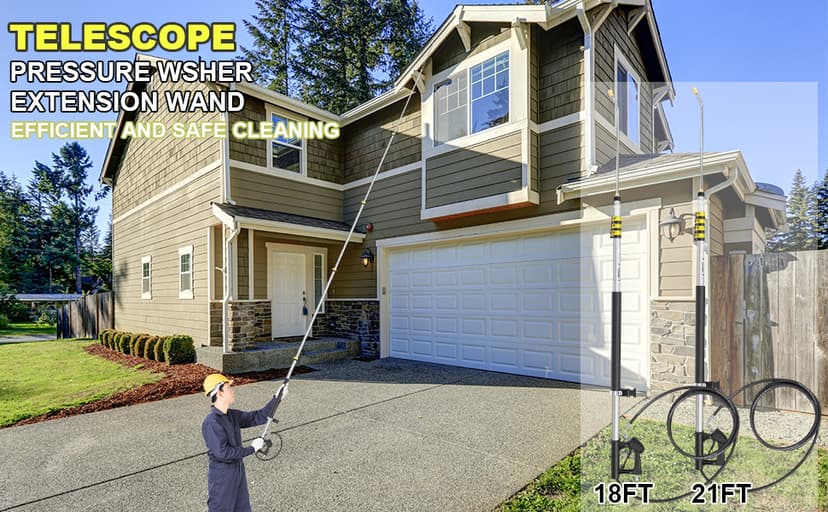18FT Telescoping Pressure Washer Wand, Pressure Washer Extension Wands, Power Washer Gutter Cleaner with 5 Spray Nozzle Tips, 2 Hose Adapters