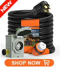 50 Amp Generator Cord and Pre-Drilled Power Inlet Box, 25FT Heavy Duty NEMA 14-50P to SS2-50R Extension Cord Twist Locking with Inlet Box, 125/250V, 12500W, ETL Listed for Outdoor Emergency Kit