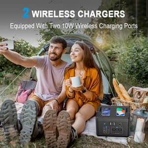 Portable Power Station 600W, Powkey 296Wh Battery Backup with 2 Pure Sine Wave AC Outlets, USB-C PD100W and 2 Wireless Chargers, Solar Generator (Solar Panel Optional) for Outdoor Camping/RVs/Home Use