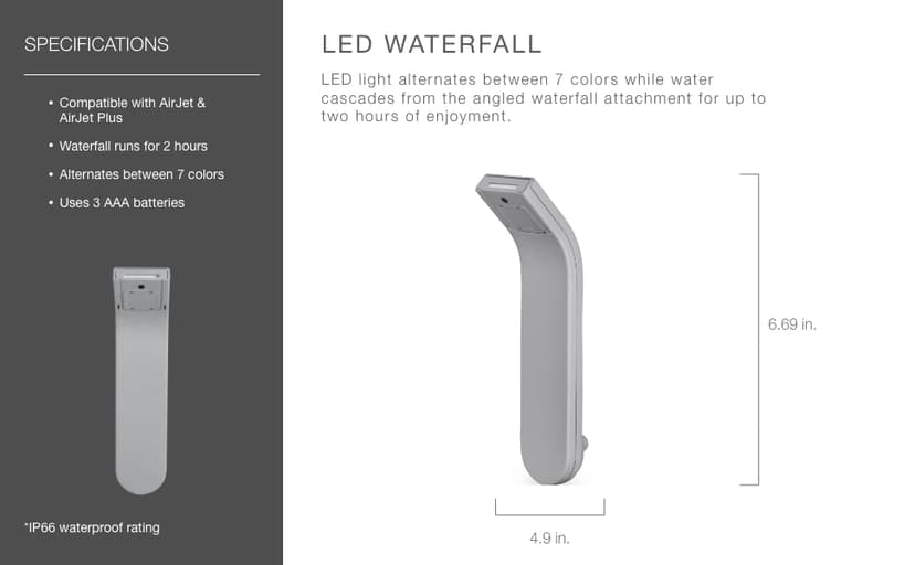 Bestway SaluSpa Waterfall Feature with LED Lights | Built-in Lights with 7 Color Modes | Compatible with Most Bestway Inflatable and Portable SaluSpa Hot Tub Spas